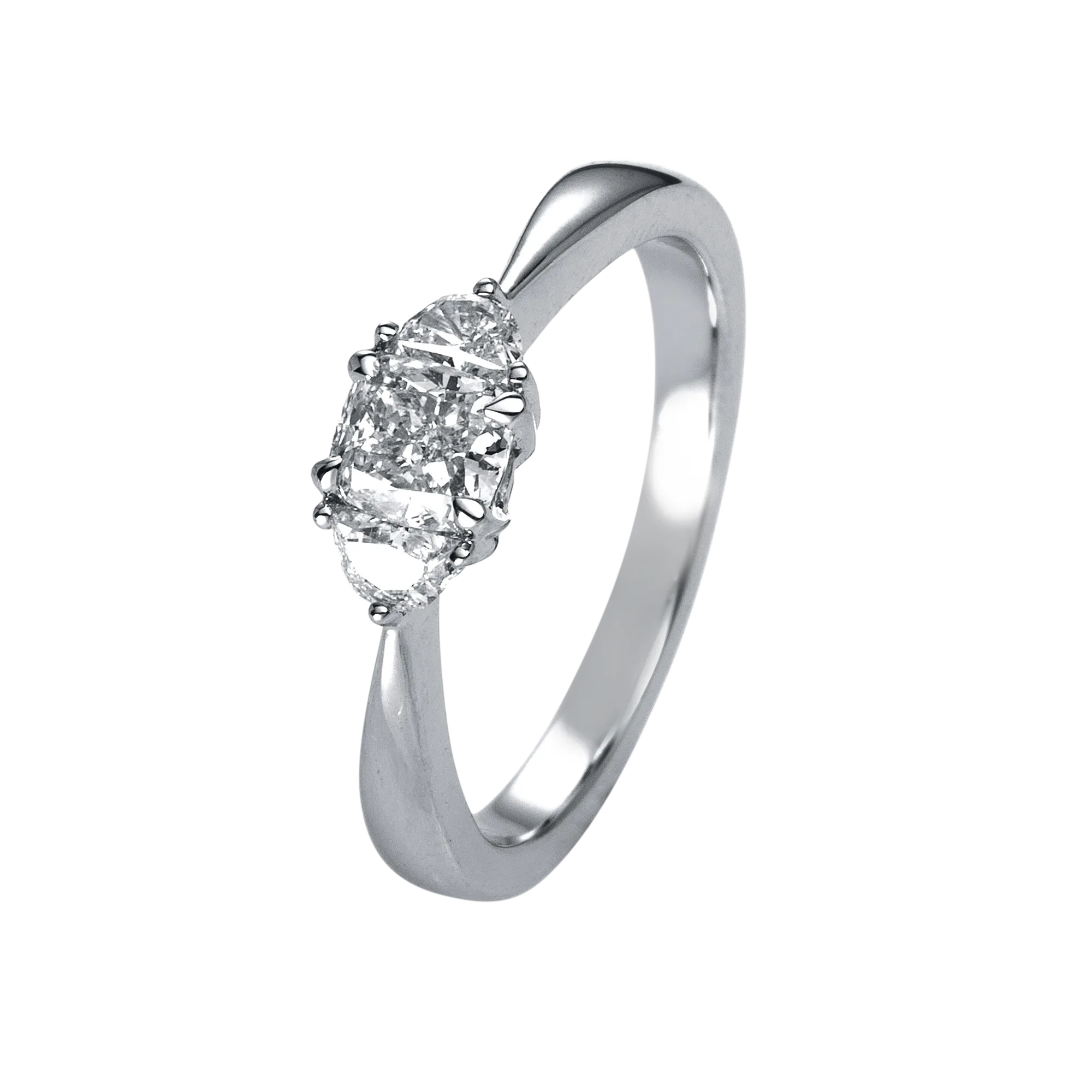 Solitärring Weißgold 750 · Cushion 0,57 ct mit Besatz