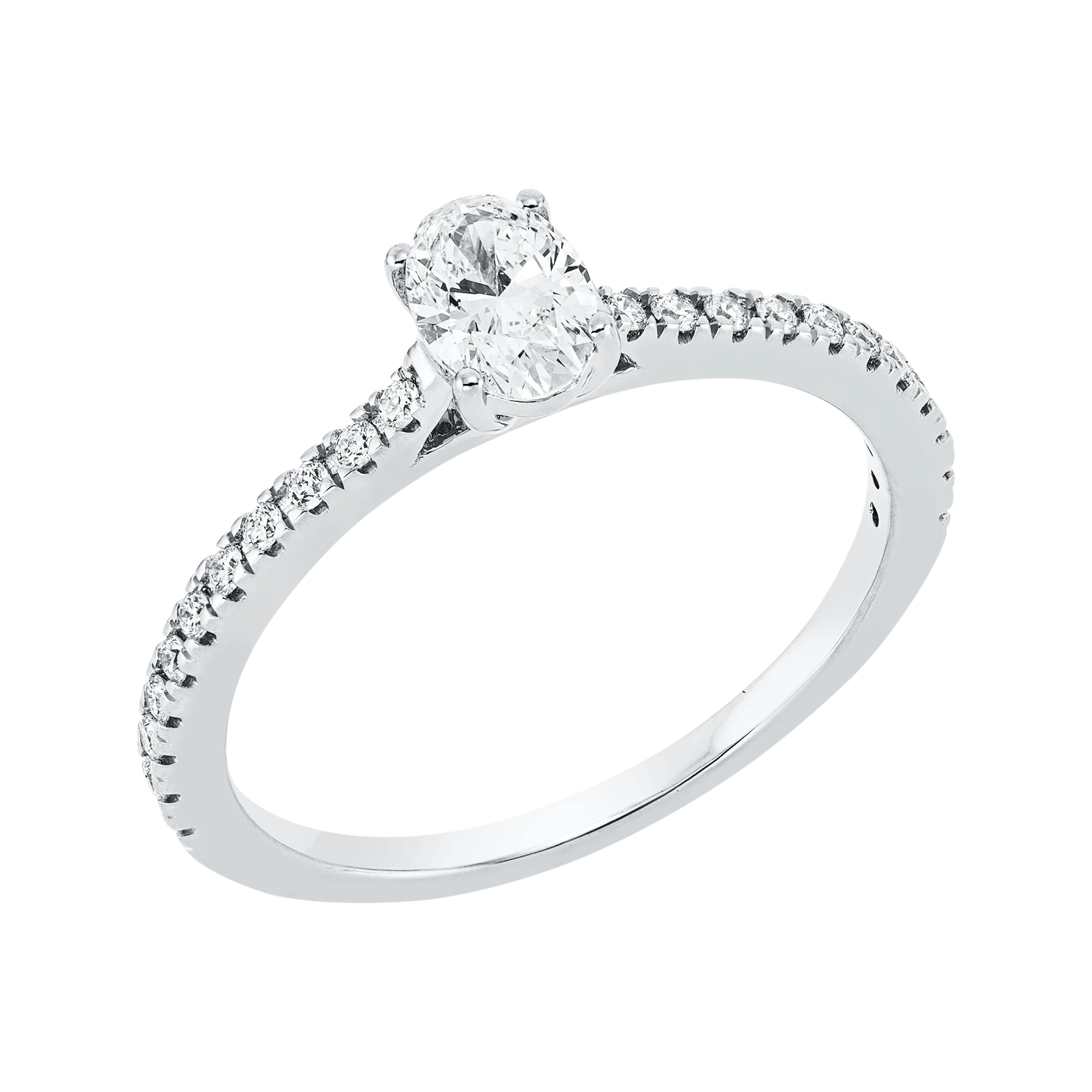 Solitärring 4er-Krappe Weißgold 750 · Oval 0,45 ct mit Besatz