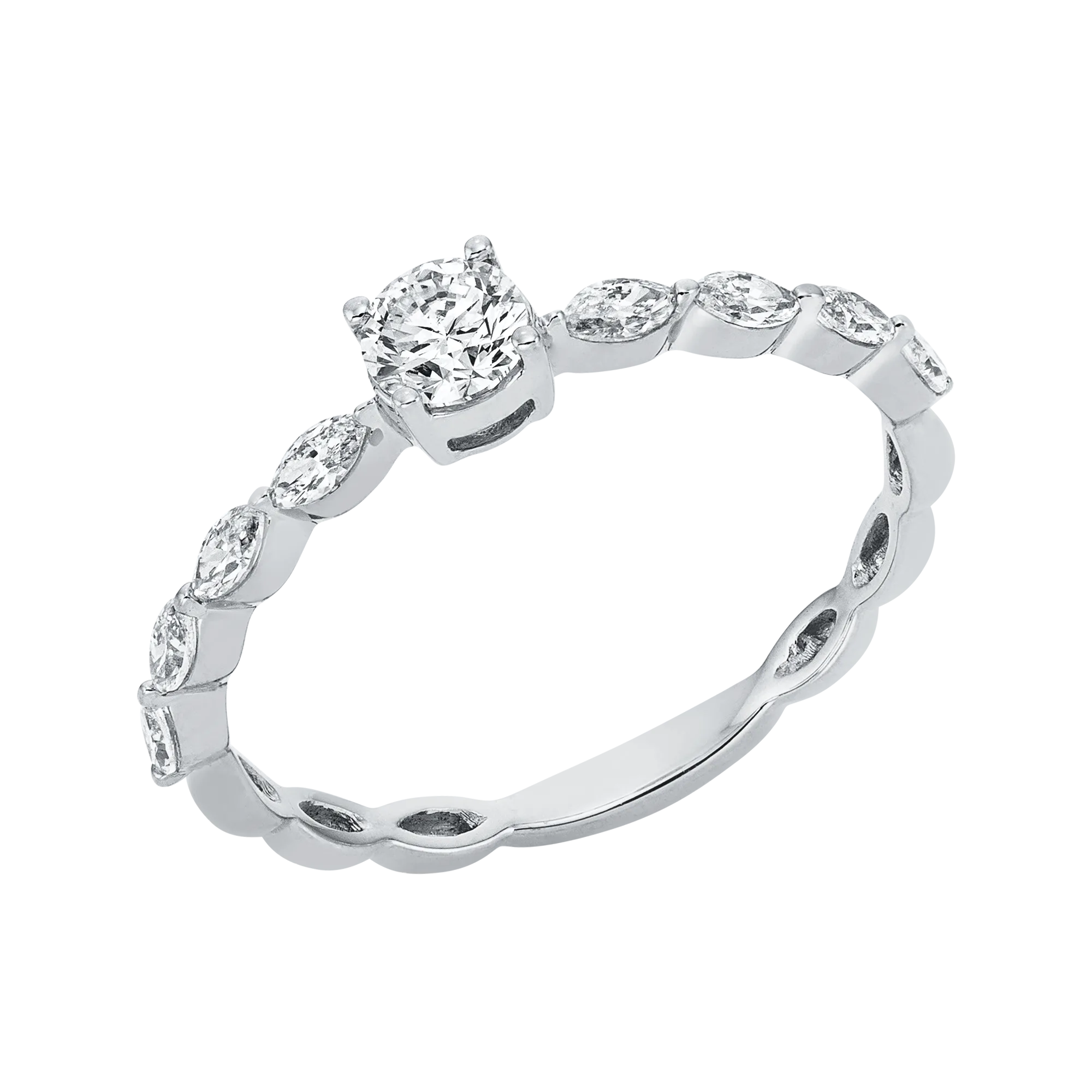 Solitärring Weißgold 750 · Brillant 0,22 ct mit Besatz