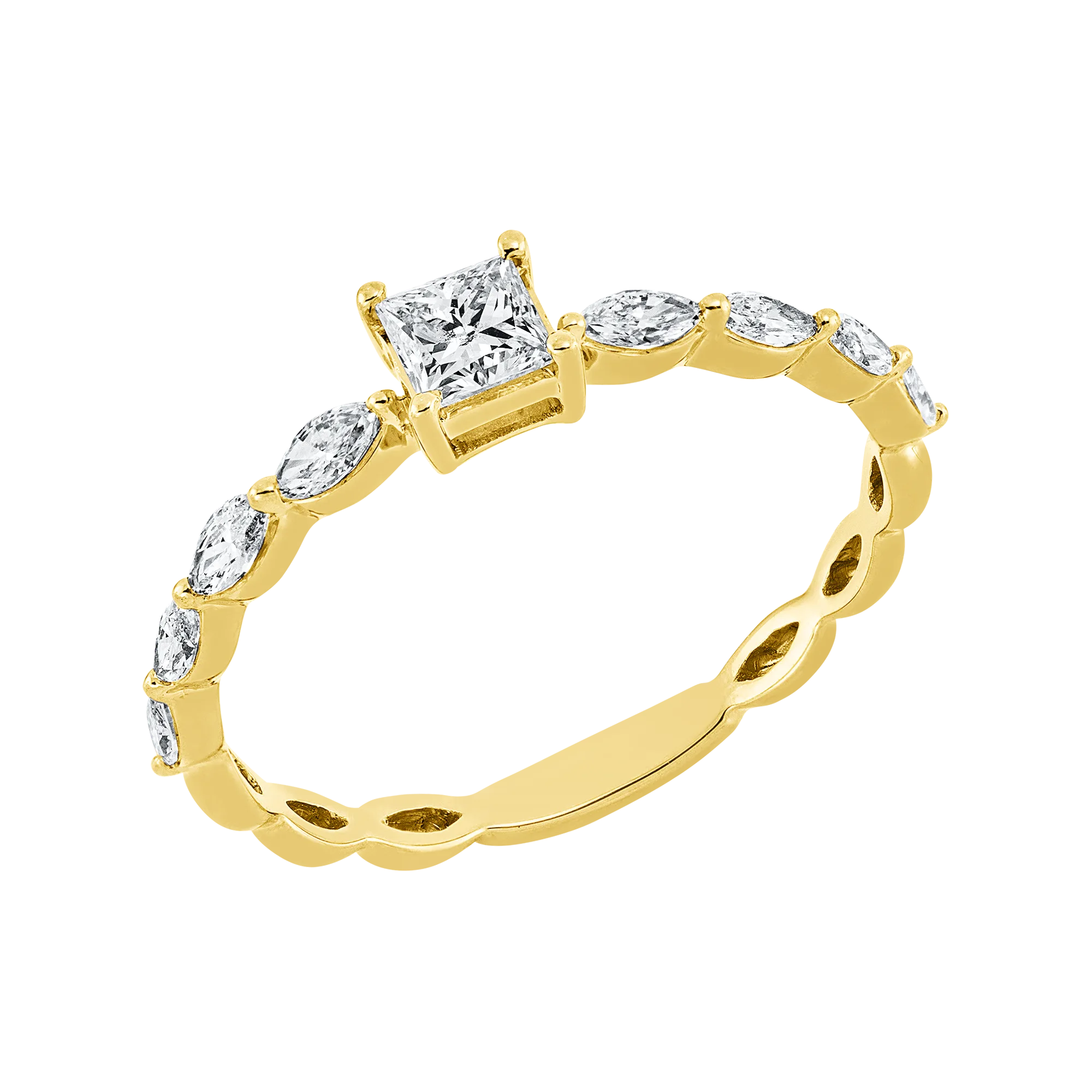 Brillantring Gelbgold 750 · 8 Navette 0,27 ct