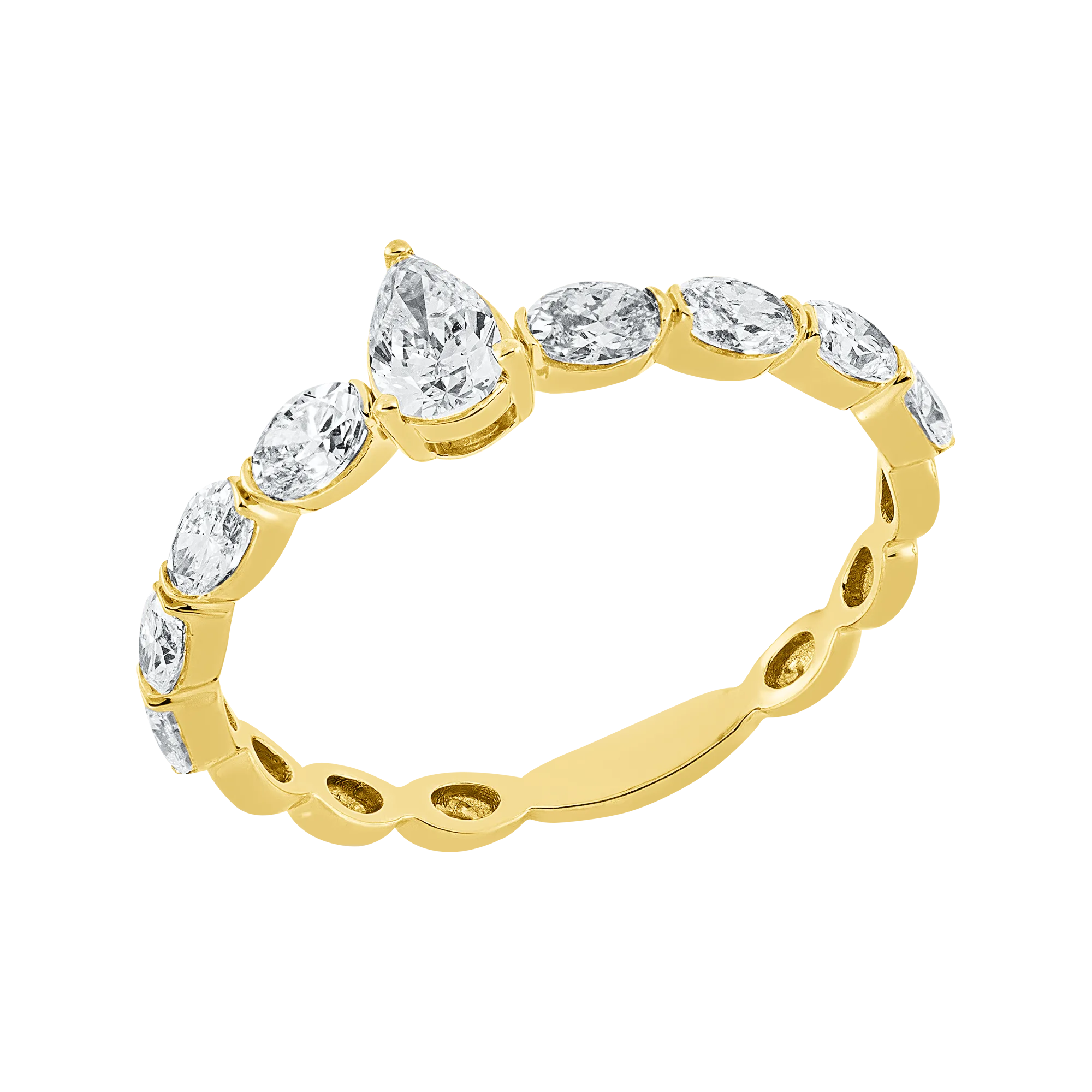 Solitärring Gelbgold 750 · Tropfen 0,19 ct mit Besatz