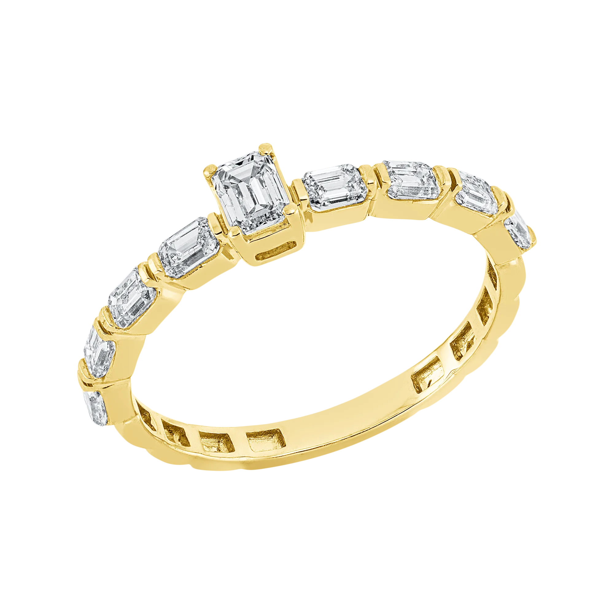 Solitärring Gelbgold 750 · Smaragdschliff 0,19 ct mit Besatz