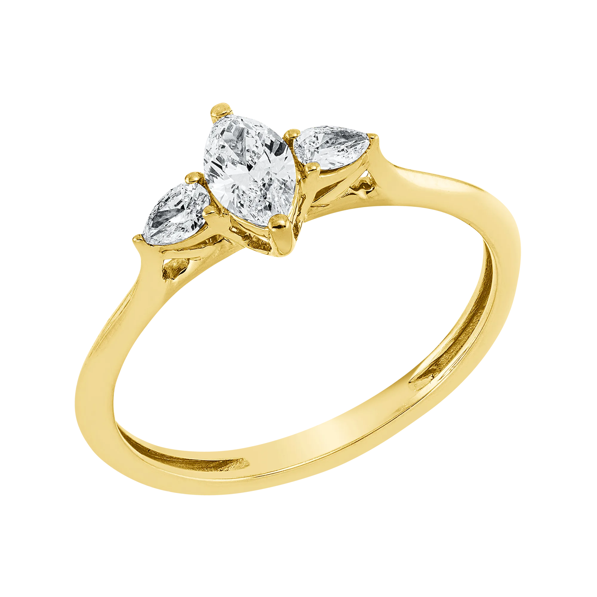 Solitärring Gelbgold 750 · Navette 0,26 ct mit Besatz