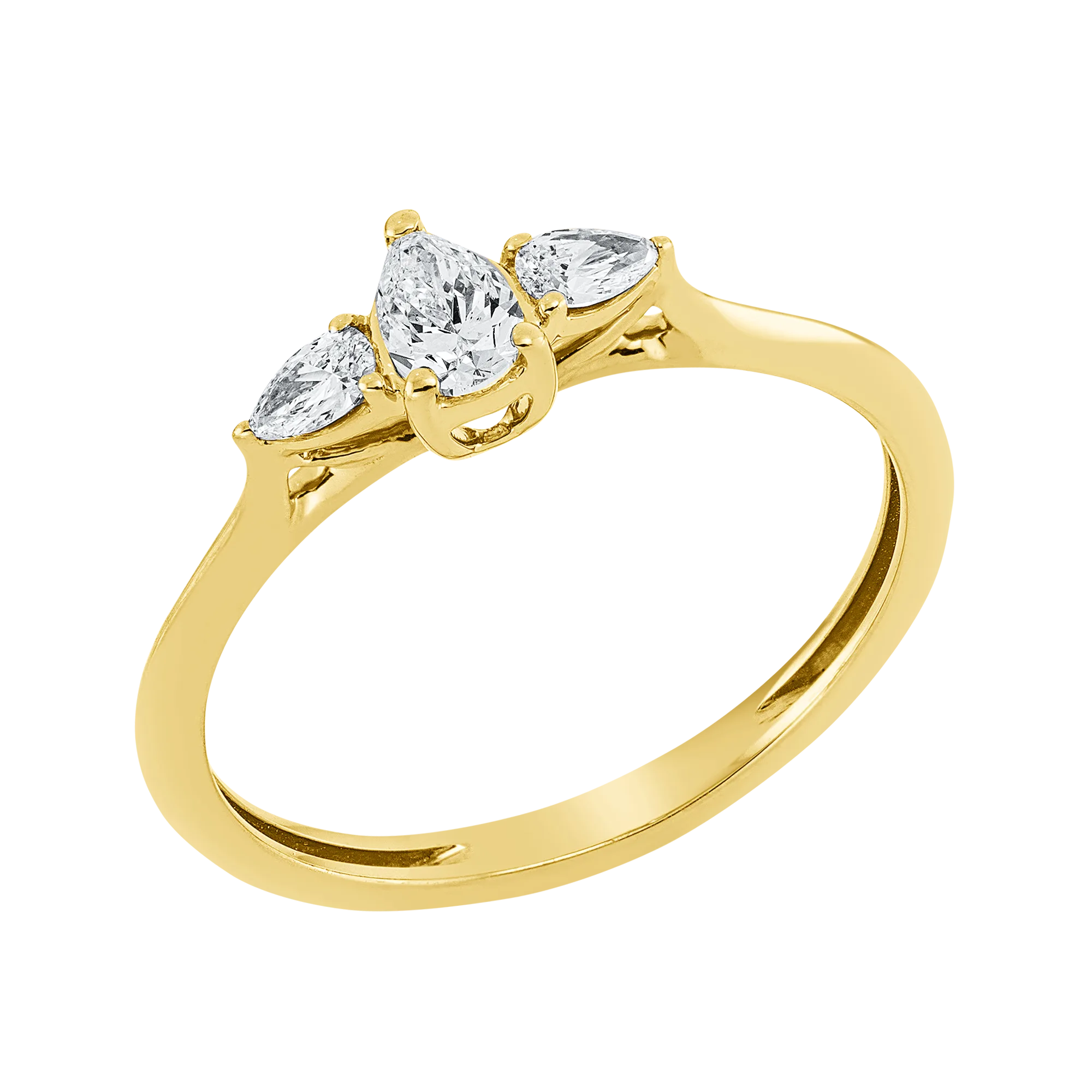 Solitärring Gelbgold 750 · Tropfen 0,19 ct mit Besatz