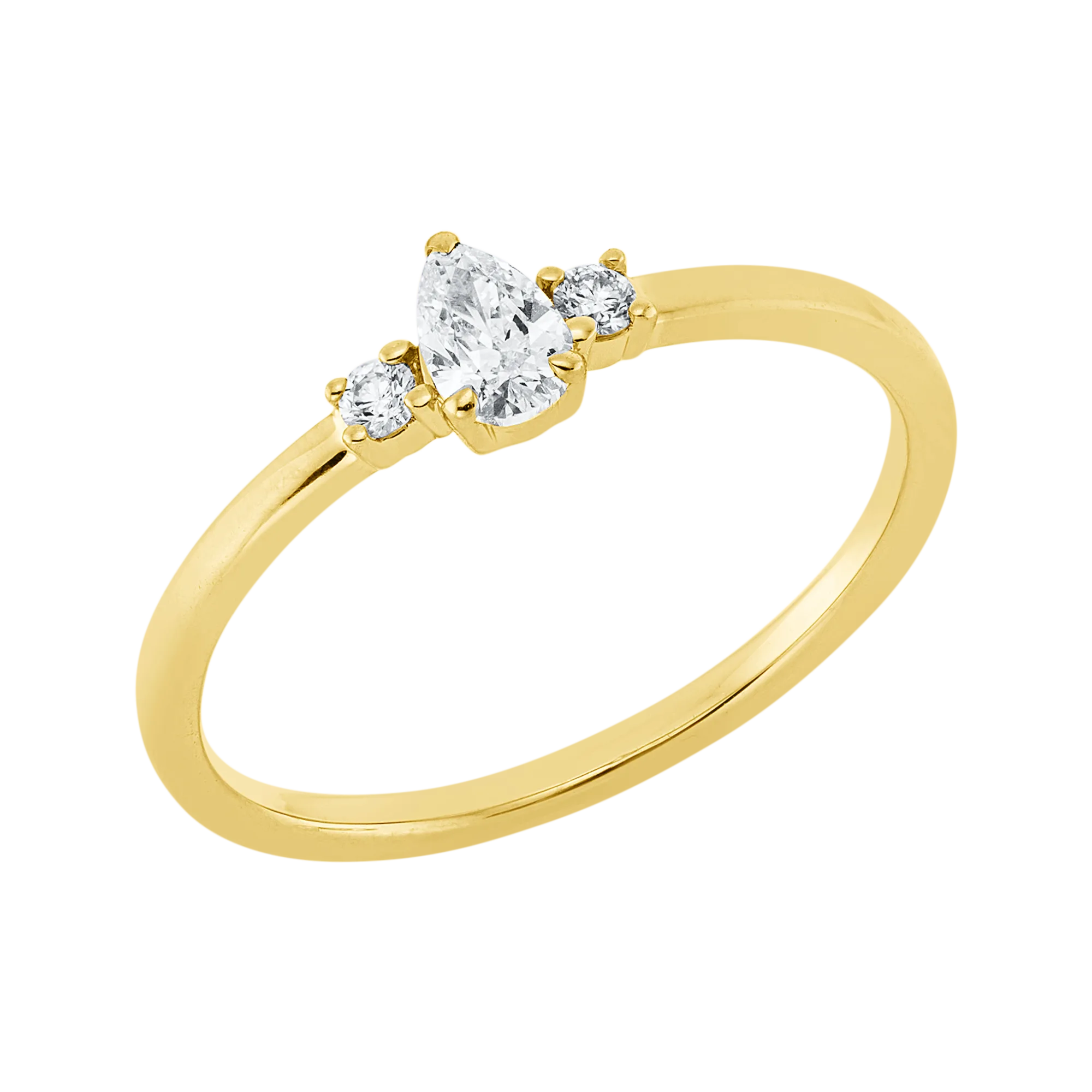 Solitärring 3er-Krappe Gelbgold 750 · Tropfen 0,19 ct mit Besatz