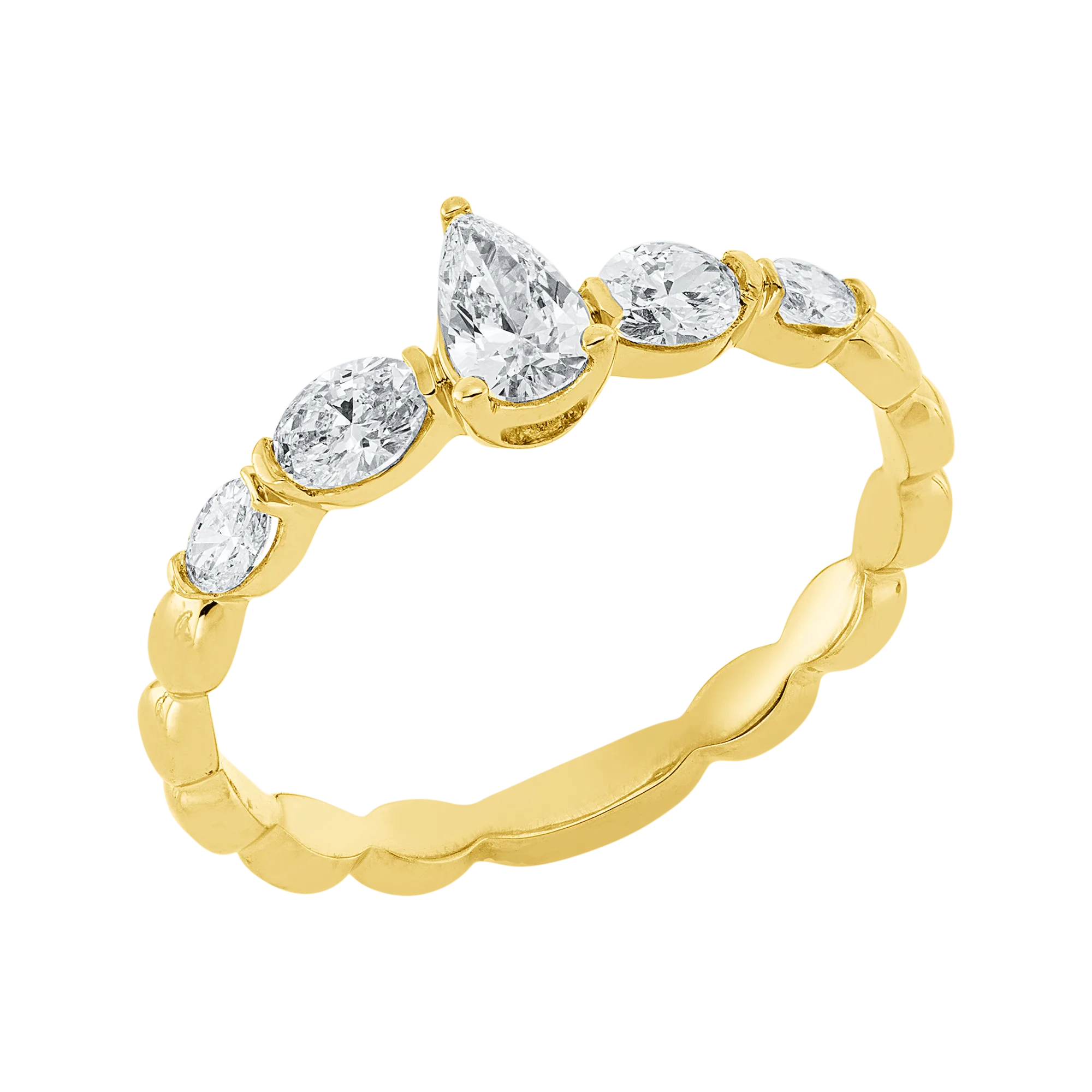 Solitärring Gelbgold 750 · Tropfen 0,18 ct mit Besatz