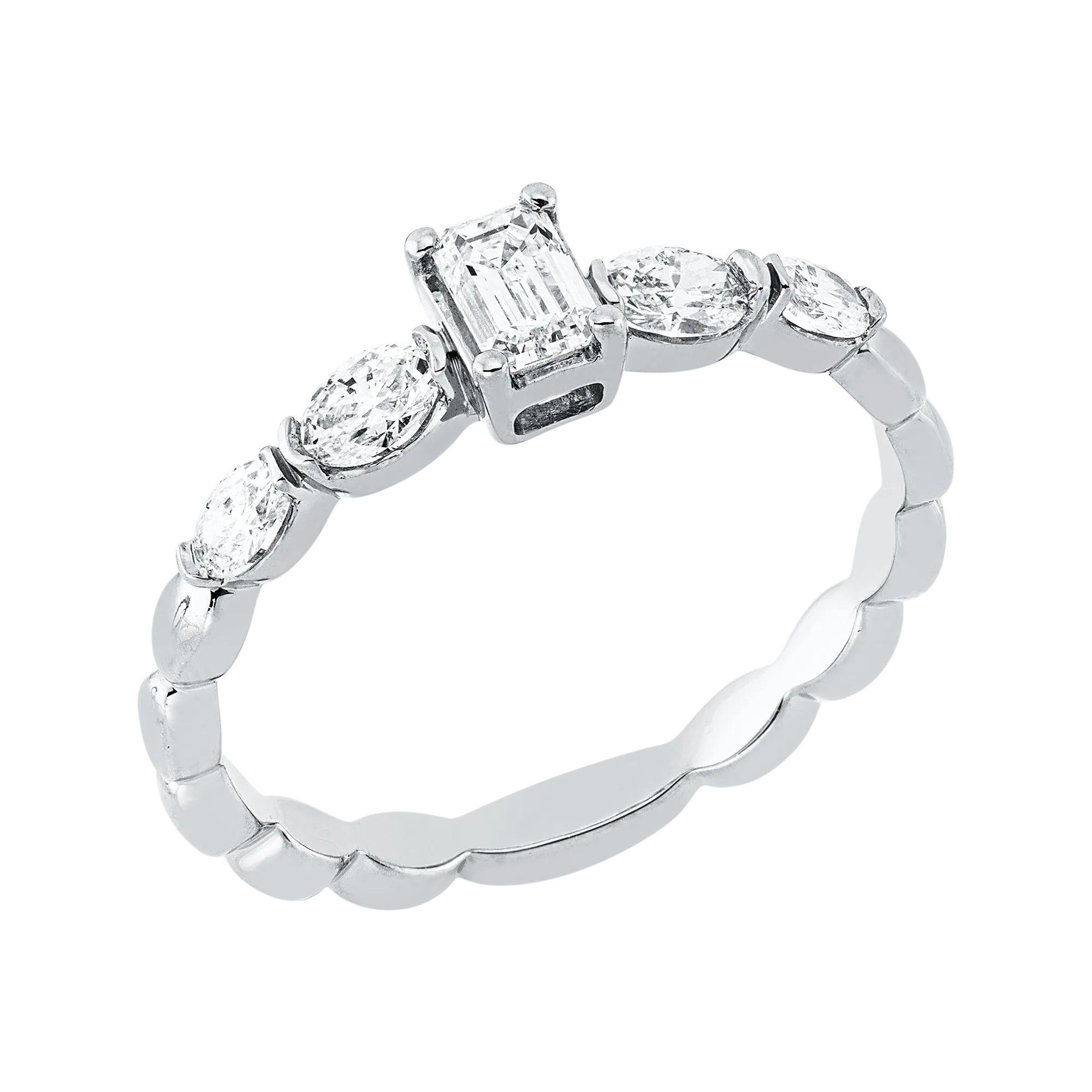 Solitärring Weißgold 750 · Smaragdschliff 0,23 ct mit Besatz