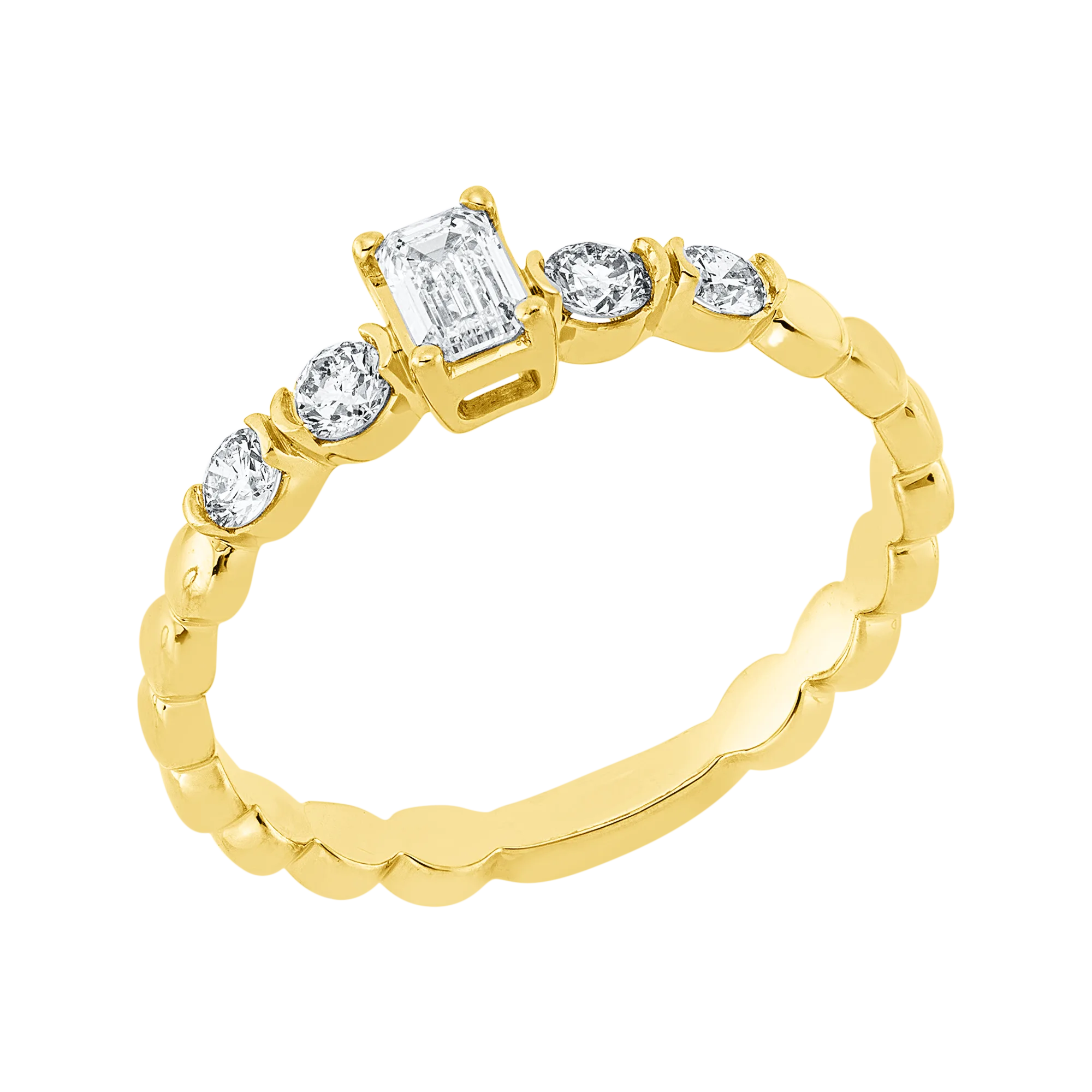 Solitärring Gelbgold 750 · Smaragdschliff 0,20 ct mit Besatz