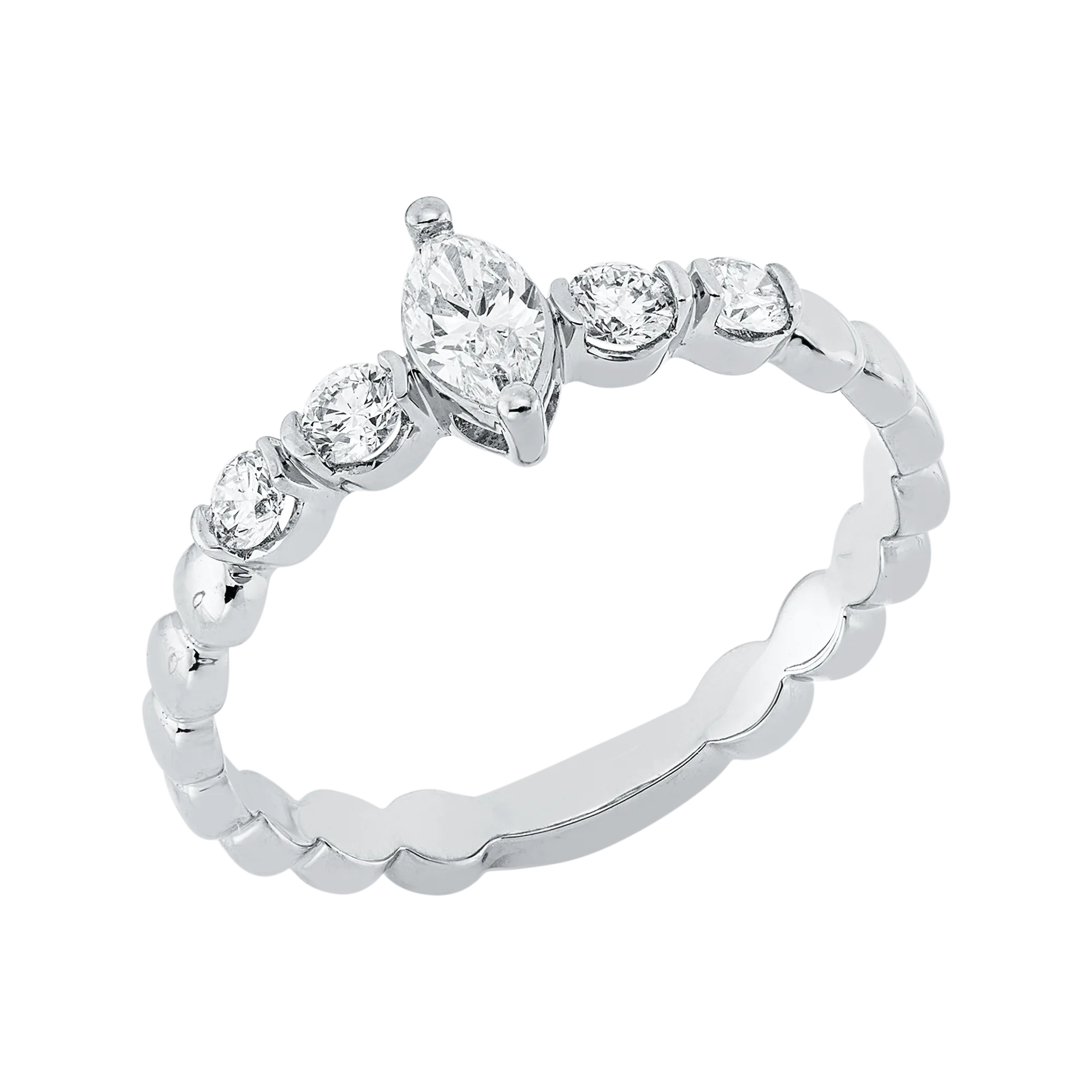 Solitärring Weißgold 750 · Navette 0,18 ct mit Besatz
