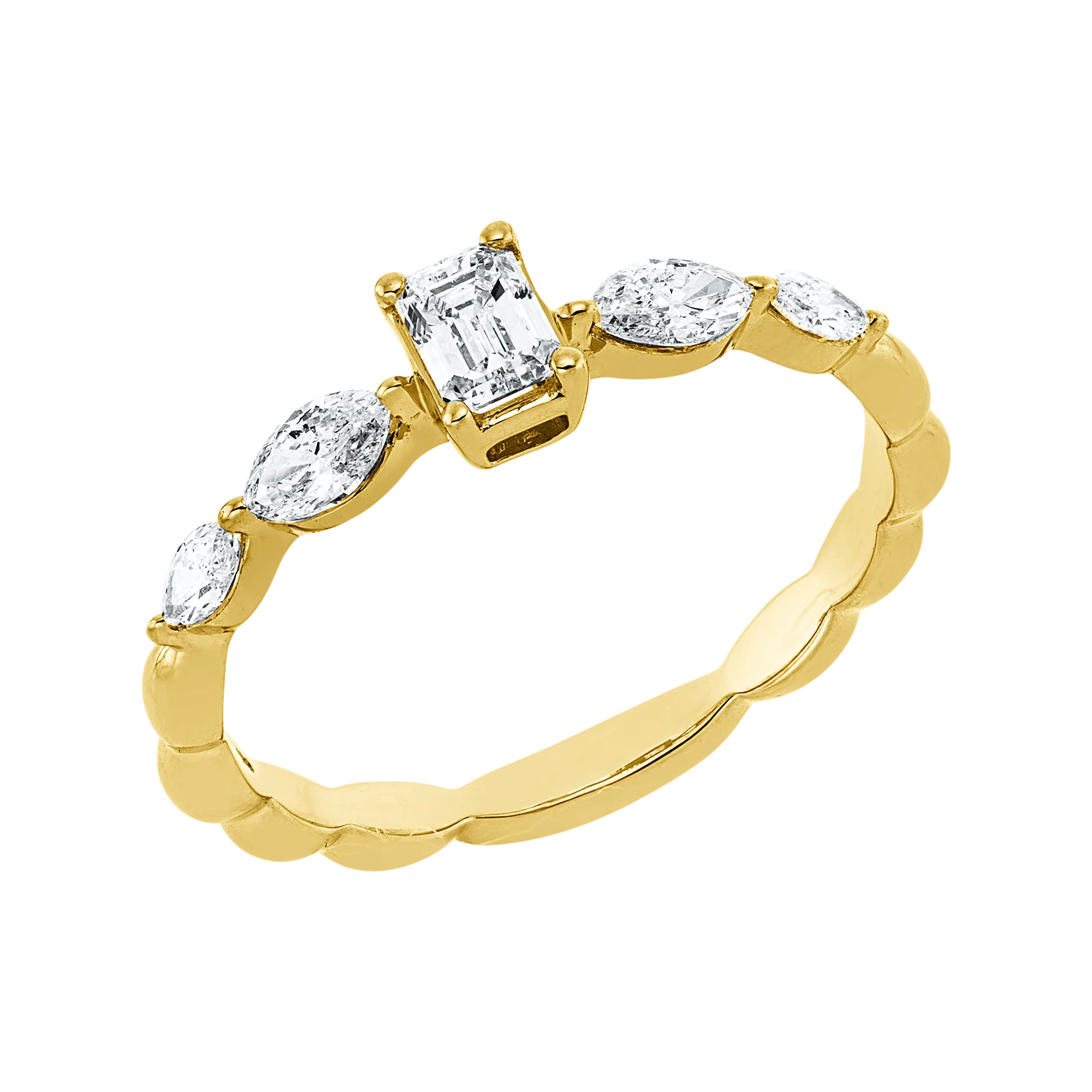 Solitärring Gelbgold 750 · Smaragdschliff 0,26 ct mit Besatz