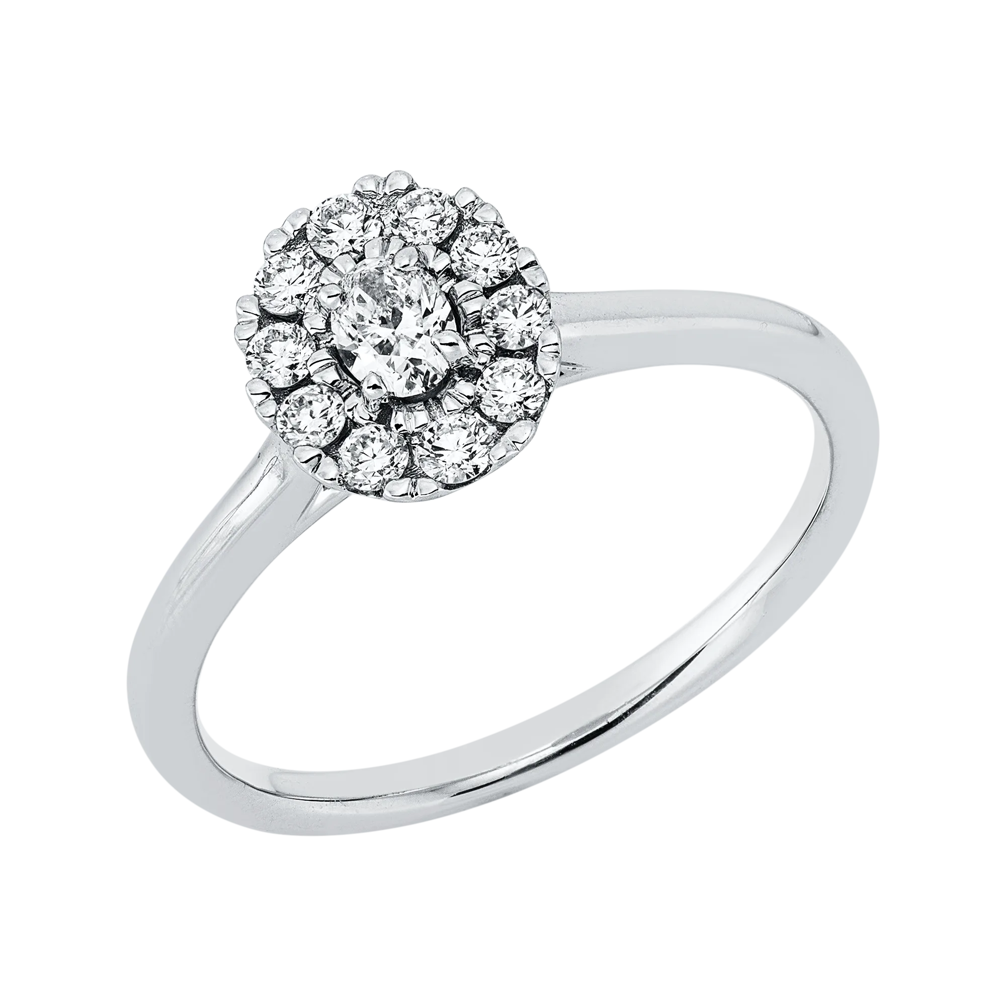 Solitärring Weißgold 750 · Oval 0,16 ct mit Besatz