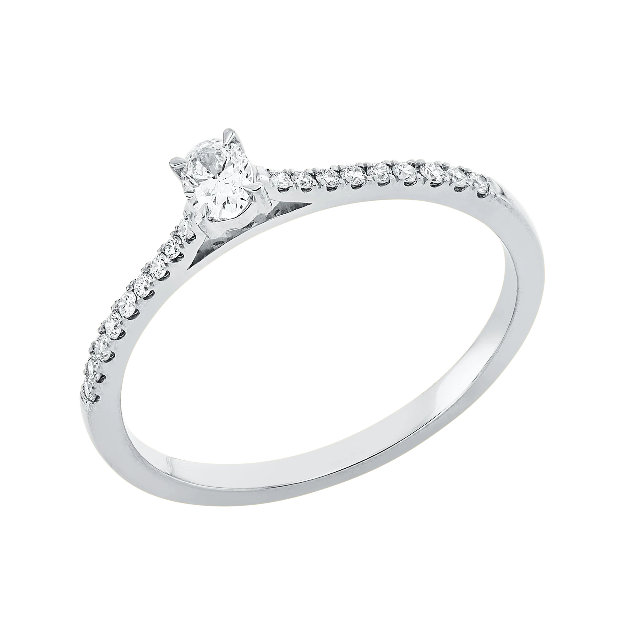 Solitärring 4er-Krappe Weißgold 750 · Oval 0,14 ct mit Besatz