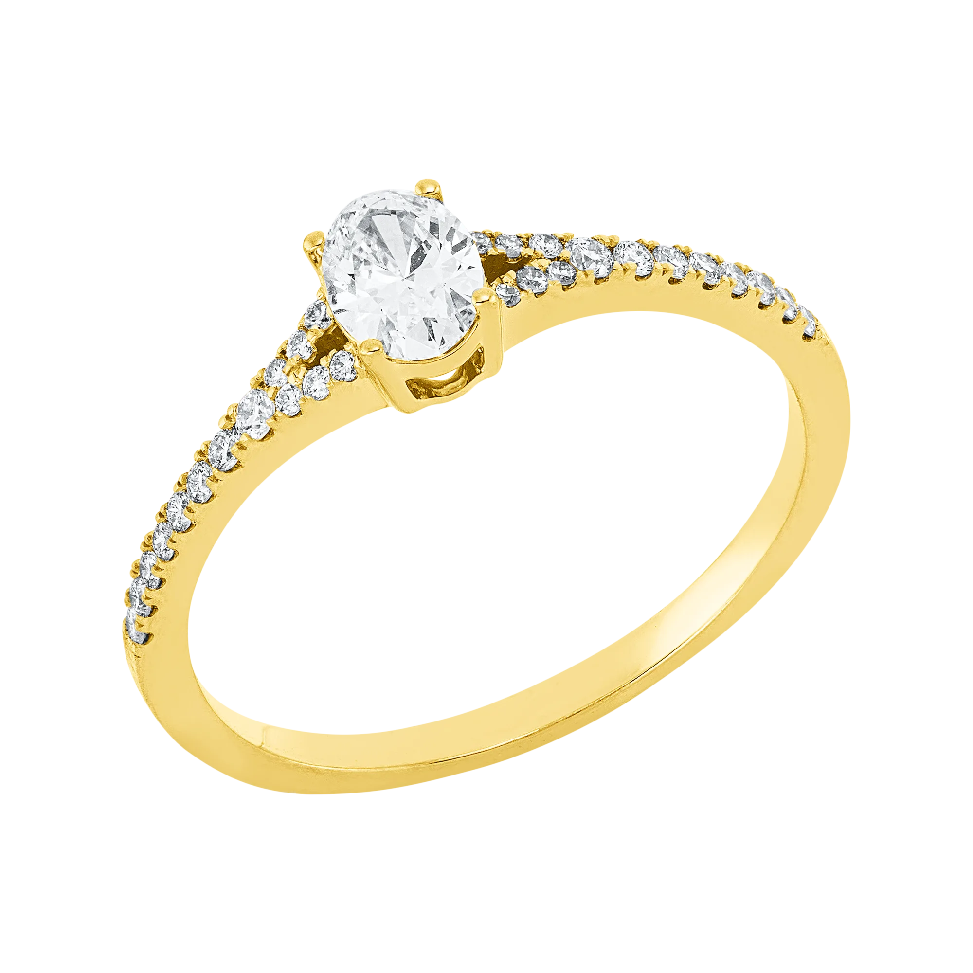 Solitärring 4er-Krappe Gelbgold 750 · Oval 0,30 ct mit Besatz, GIA-zertifiziert
