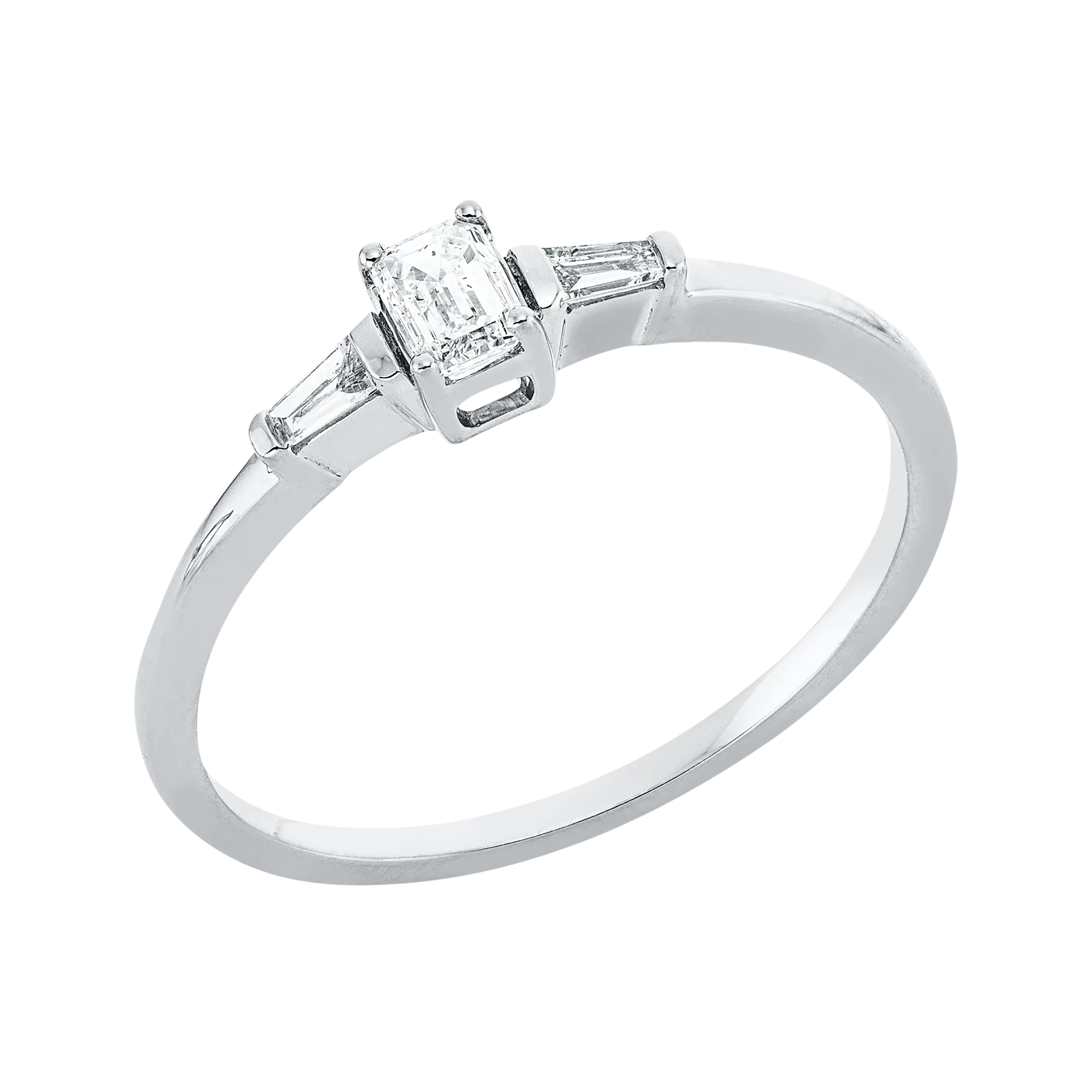 Solitärring Weißgold 750 · Smaragdschliff 0,19 ct mit Besatz
