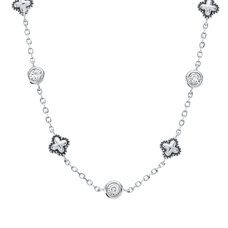 Collier 18 kt WG, mit ZÖ 40 cm + 43 cm