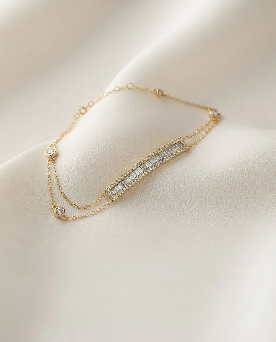 Armband 18 Karat Gelbgold, mit ZÖ 15,5cm+16,5cm, rhodinie · drapiert
