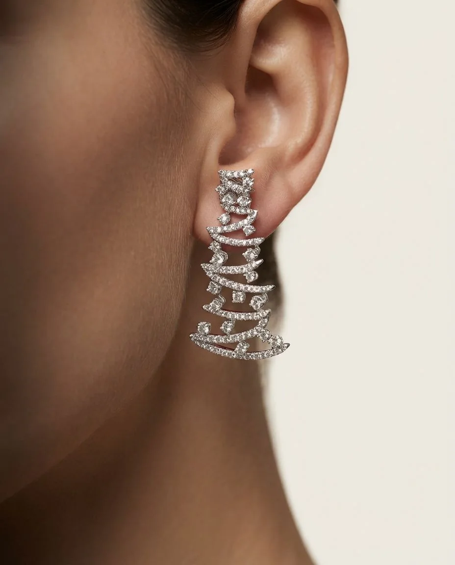Ohrschmuck 18 Karat Weißgold · getragen