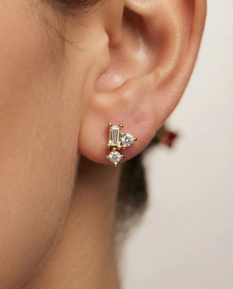 Ohrstecker 14 Karat Gelbgold · getragen
