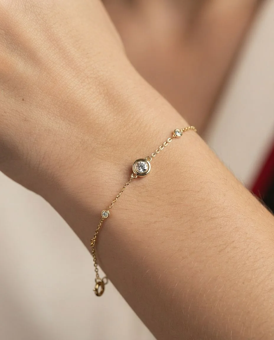 Armband 18 Karat Gelbgold, mit ZÖ 15,16,17 cm · getragen