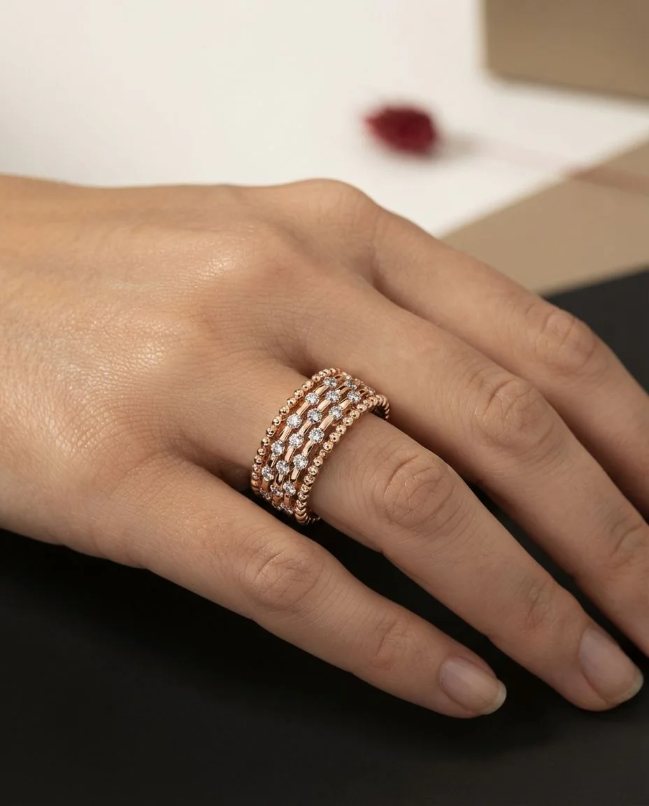 Ring 14 Karat Roségold · getragen