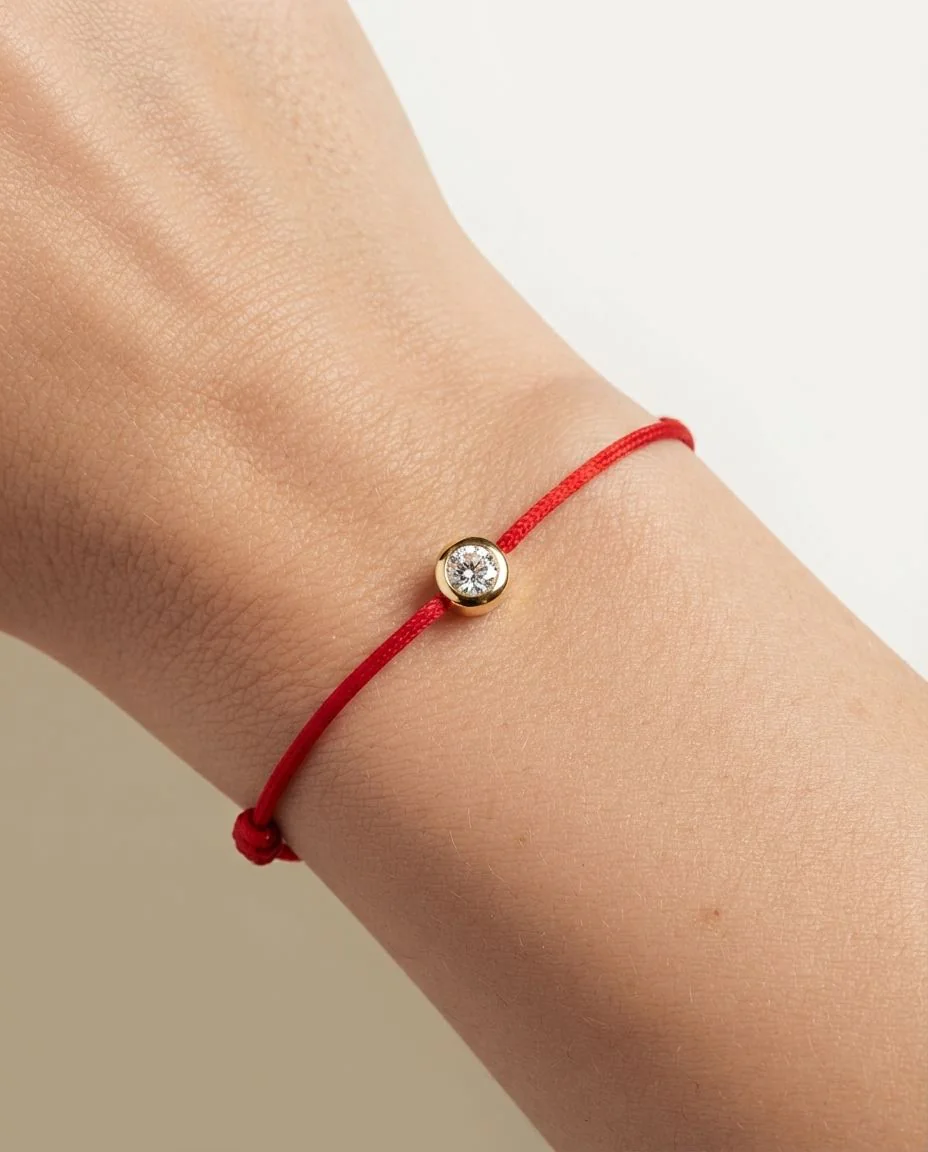 Armband Zarge 18 Karat Gelbgold, rot cord 15,5-19,5 cm · getragen