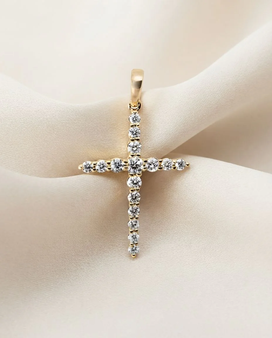 Anhänger 18 Karat Gelbgold Kreuz, mit Öse · drapiert