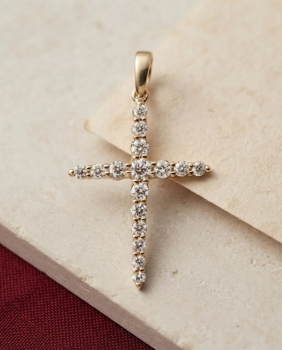 Anhänger 18 Karat Gelbgold Kreuz, mit Öse · drapiert