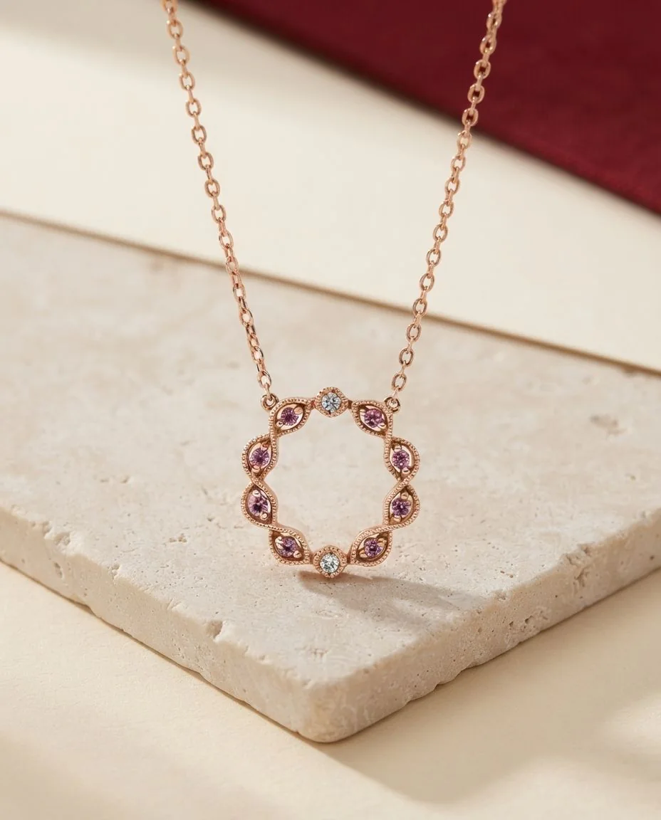Collier 18 Karat Roségold, mit ZÖ 40+41+42cm · drapiert