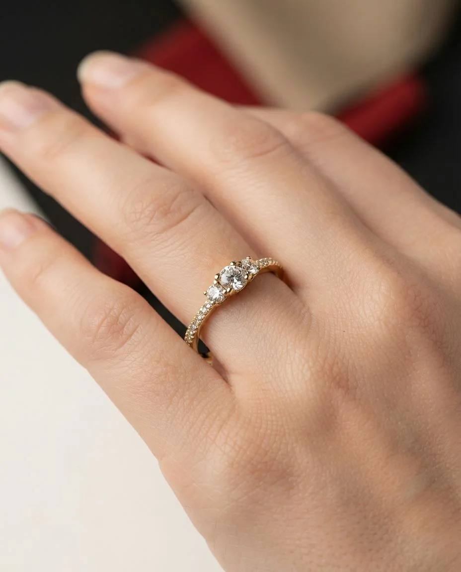 Ring 14 Karat Gelbgold · getragen