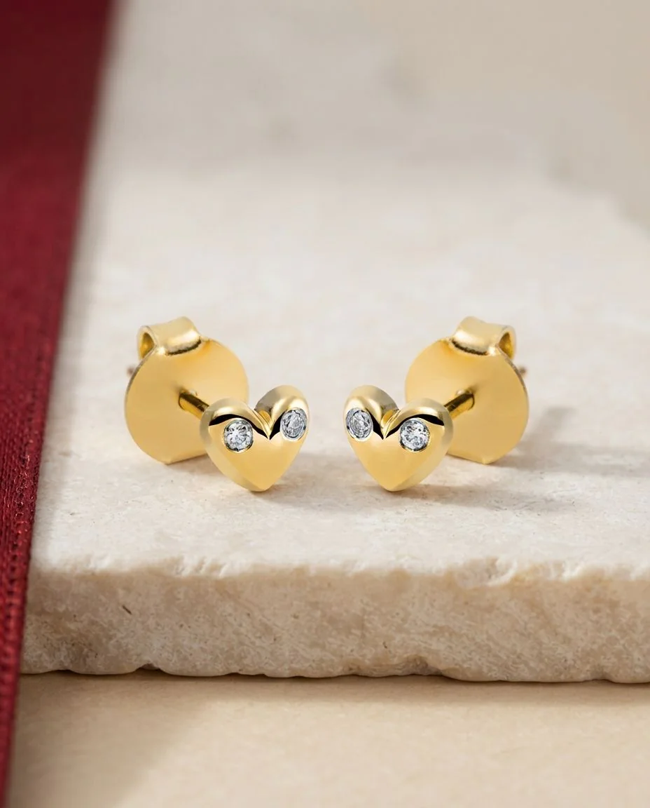 Ohrstecker 18 Karat Gelbgold Herz · drapiert