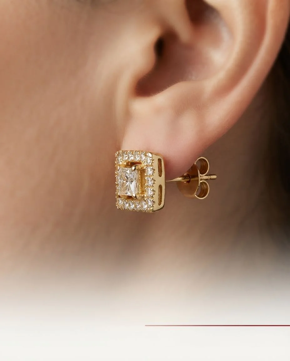 Ohrstecker 18 Karat Gelbgold · getragen