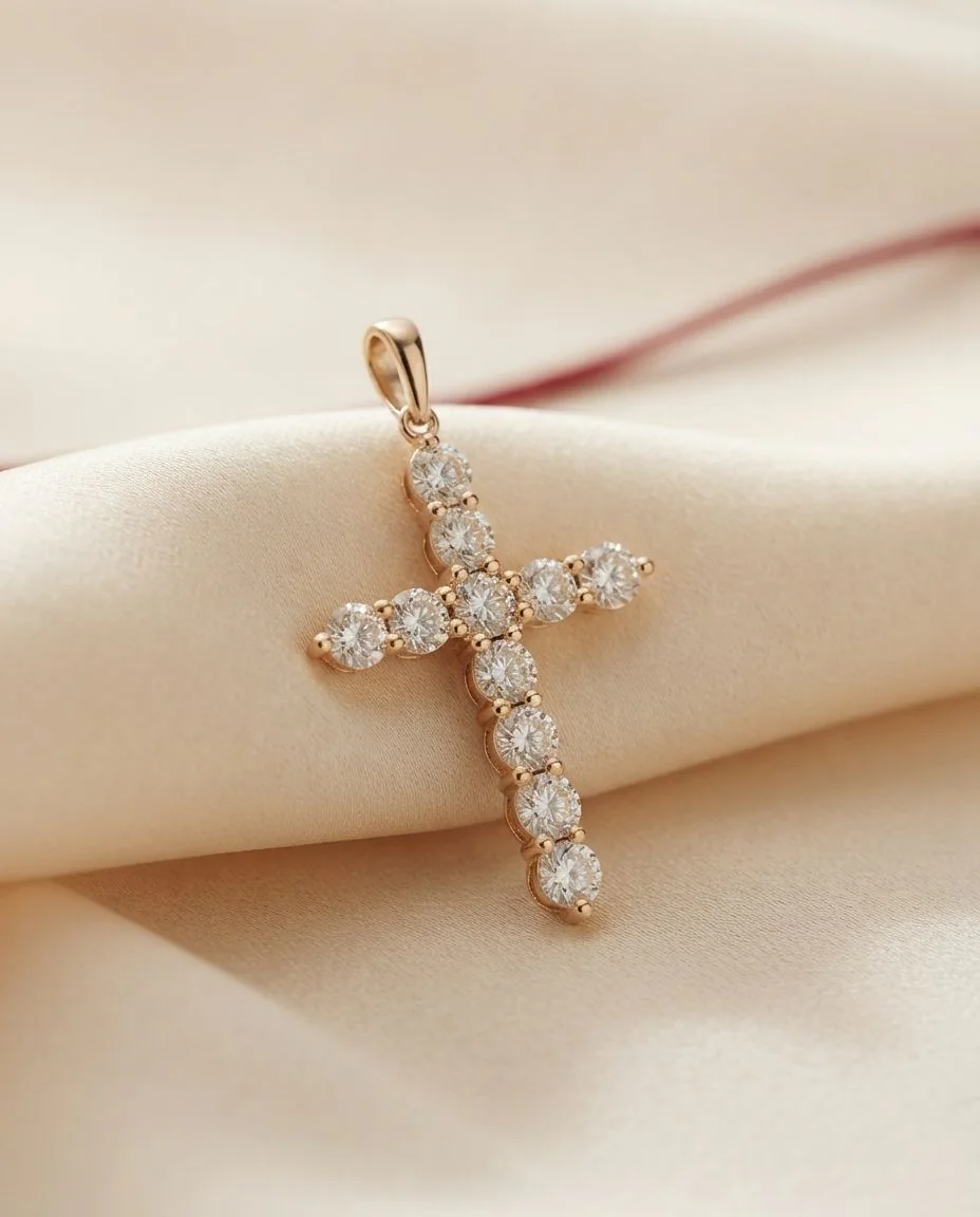 Anhänger 18 Karat Gelbgold Kreuz, mit Öse · drapiert