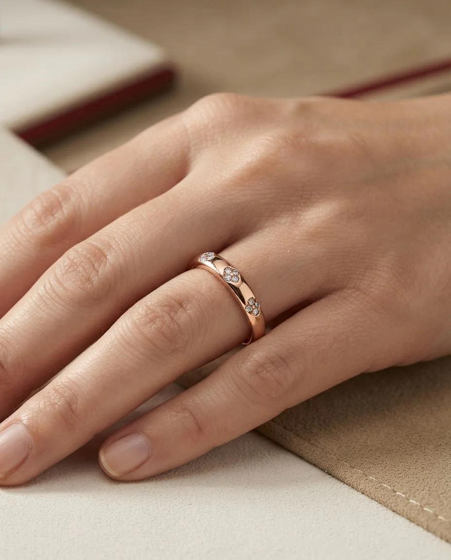 Ring 14 Karat Roségold · getragen
