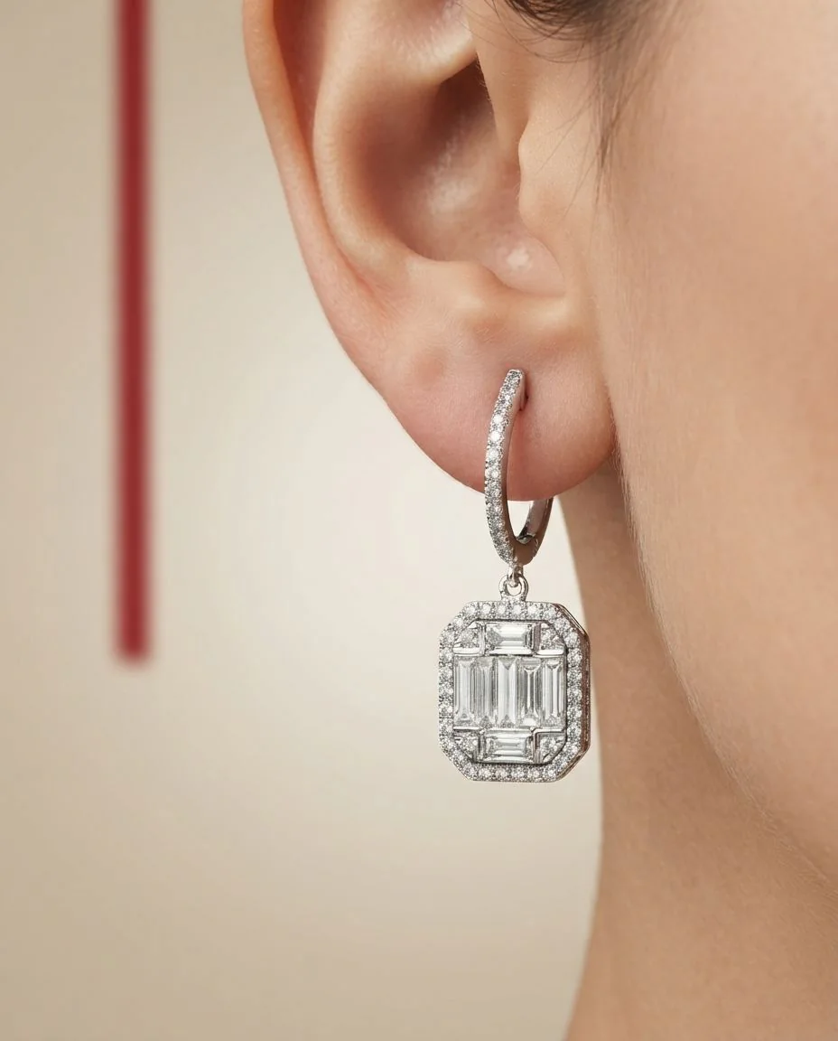 Ohrschmuck 14 Karat Weißgold · getragen