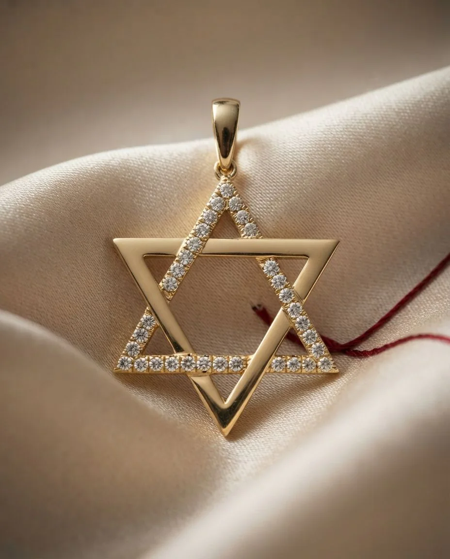 Anhänger 18 Karat Gelbgold Davidstern, mit Öse · drapiert