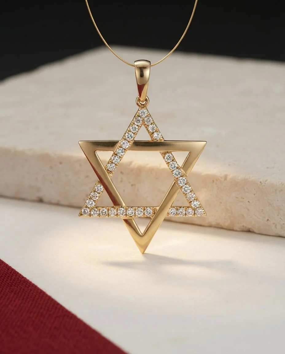 Anhänger 18 Karat Gelbgold Davidstern, mit Öse · drapiert
