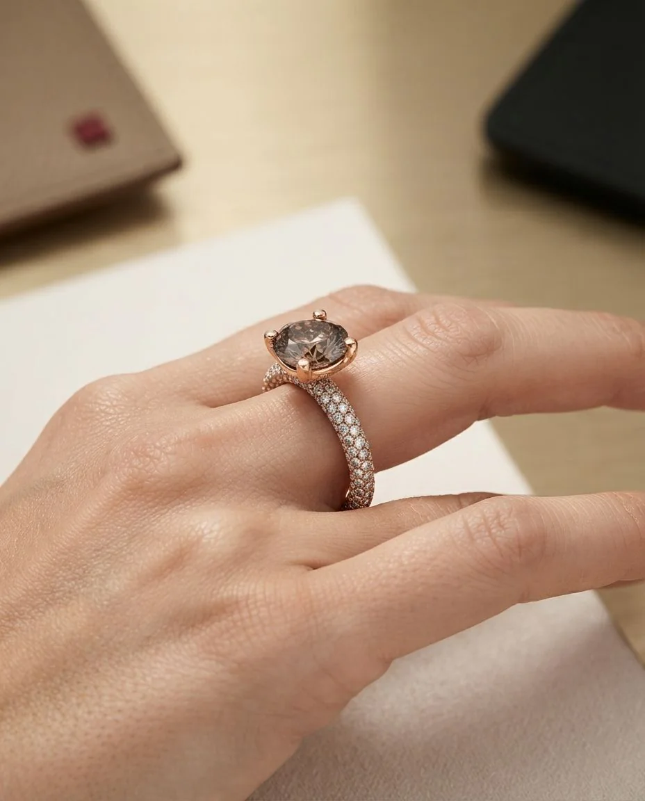 Ring 4er-Krappe 18 Karat Roségold, GIA2225178942 · getragen