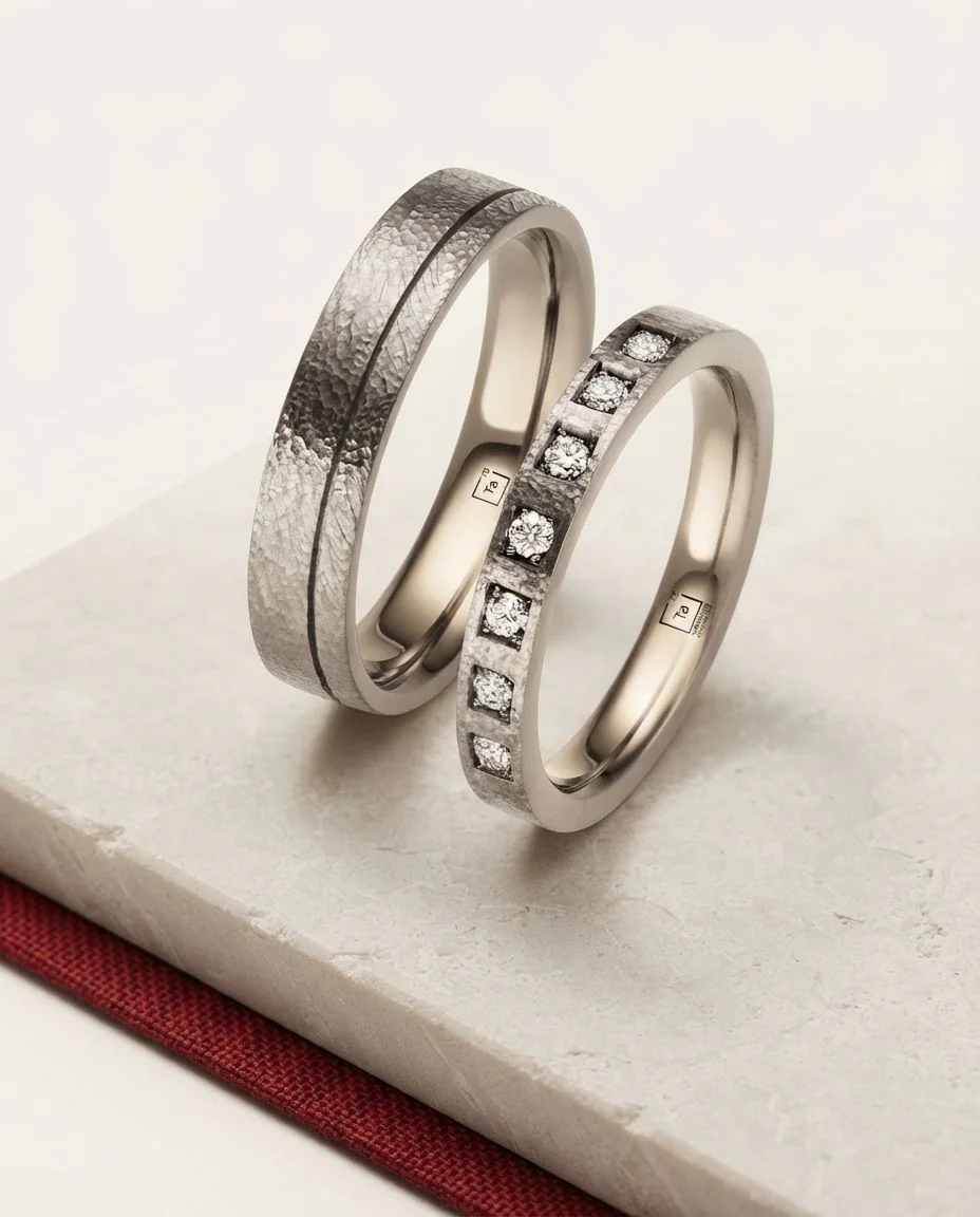 Eheringe Tantal U-Fuge Diamanten TA103 & TA104 · drapiert