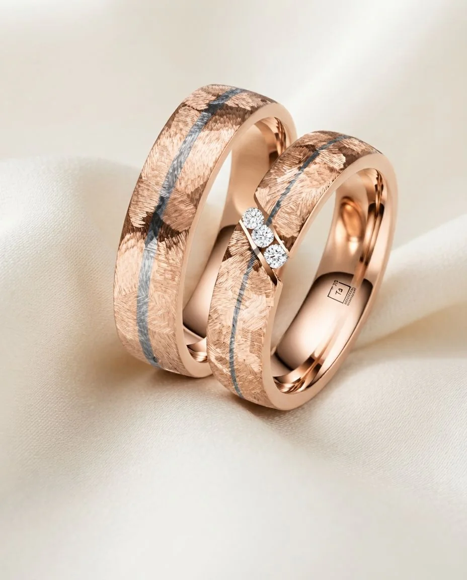 Eheringe Rotgold mit Tantal gebürstete Oberfläche Flex TA99 & TA100 · drapiert