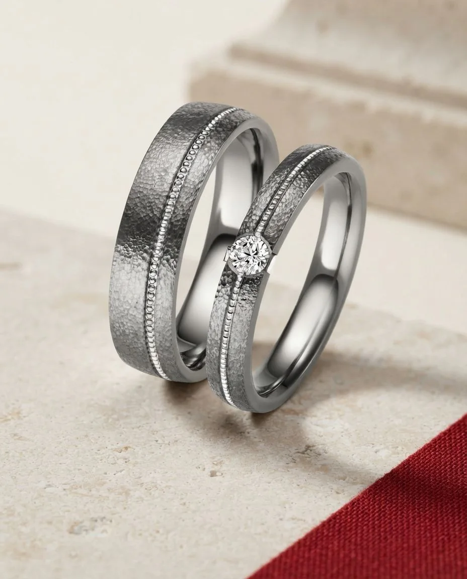 Eheringe Tantal Platin Perlfuge TA97 & TA98 · drapiert