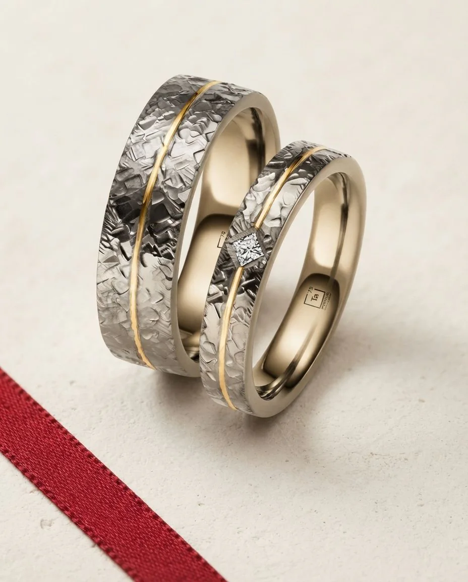 Eheringe Tantal Gold Hammerschlag Shine Prinzess TA89 & TA90 · drapiert