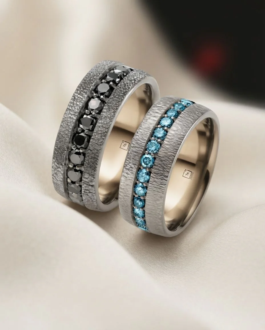 Eheringe Tantal Memoire Ring handgemacht TA85 & TA86 · drapiert