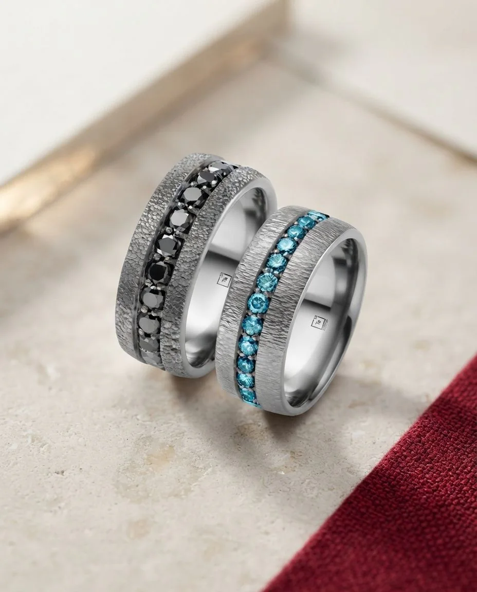 Eheringe Tantal Memoire Ring handgemacht TA85 & TA86 · drapiert