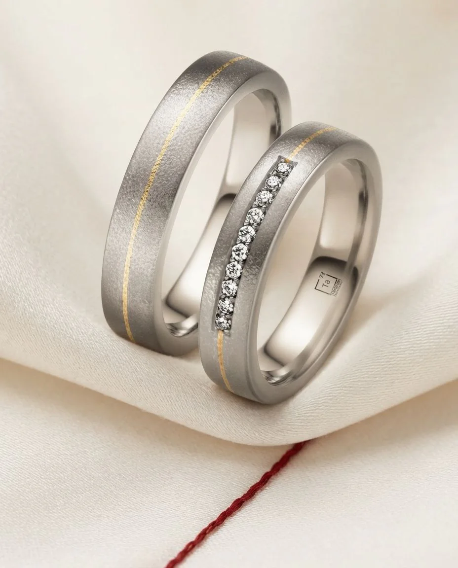 Eheringe Tantal Gold Sandmatt TA77 & TA78 · drapiert