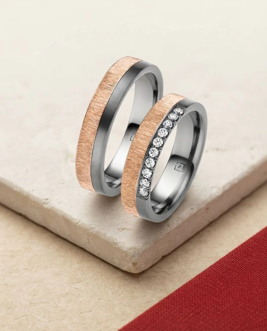 Eheringe Tantal Rotgold handgemacht TA65 & TA66 · drapiert