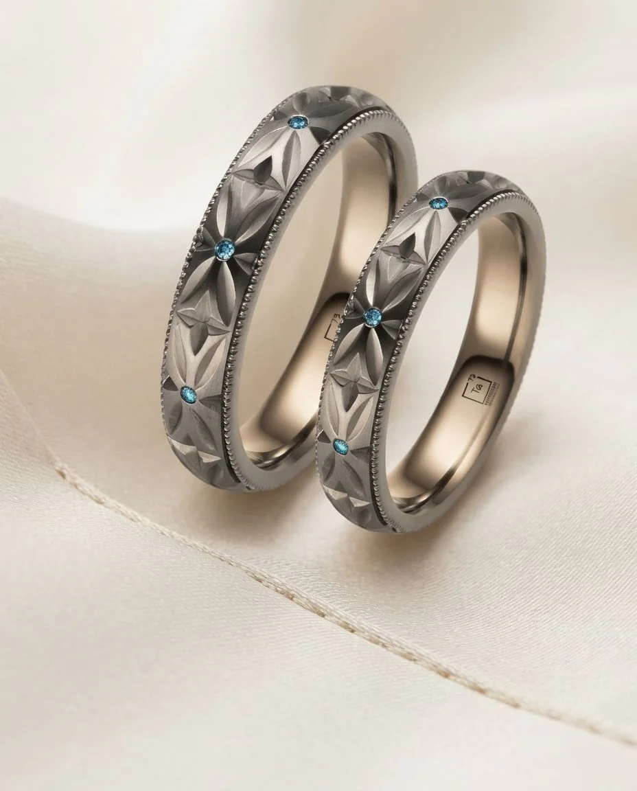Eheringe Tantal Handgraviert TA39 & TA40 · drapiert