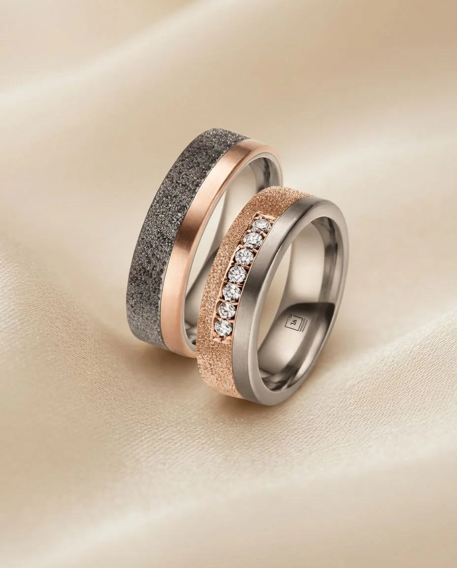 Eheringe Tantal Gold Betonoptik TA23 & TA24 · drapiert