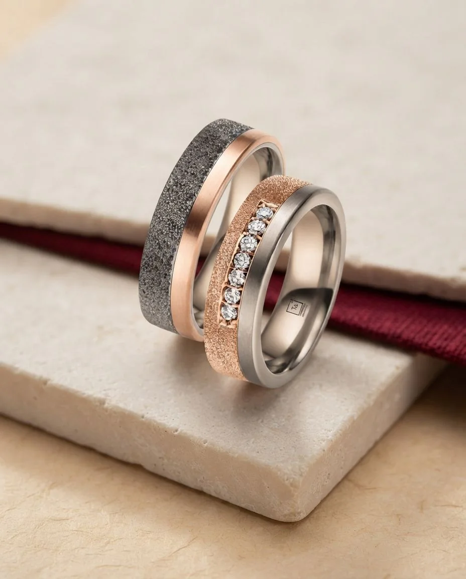 Eheringe Tantal Gold Betonoptik TA23 & TA24 · drapiert