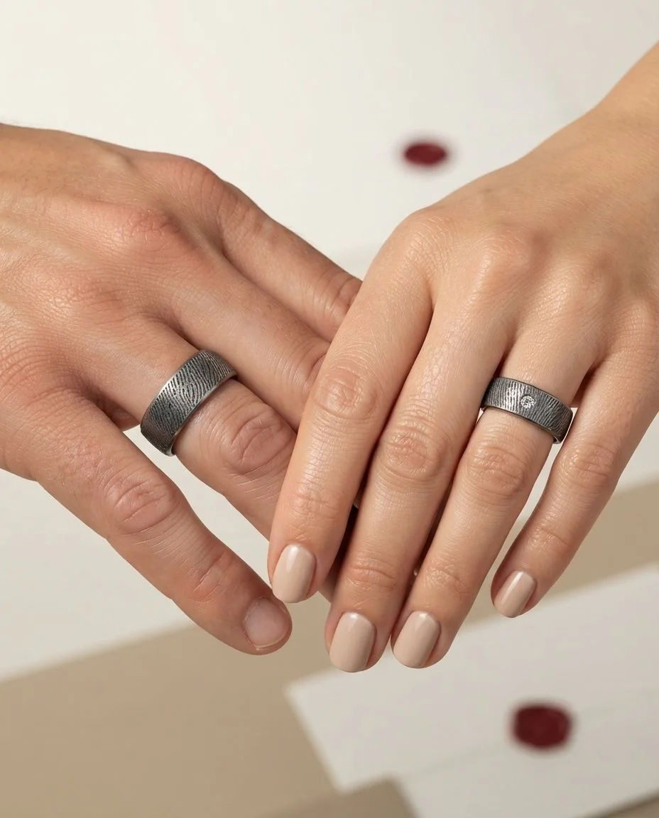 Eheringe Tantal mit Fingerabdruck TA18 & TA25 · getragen