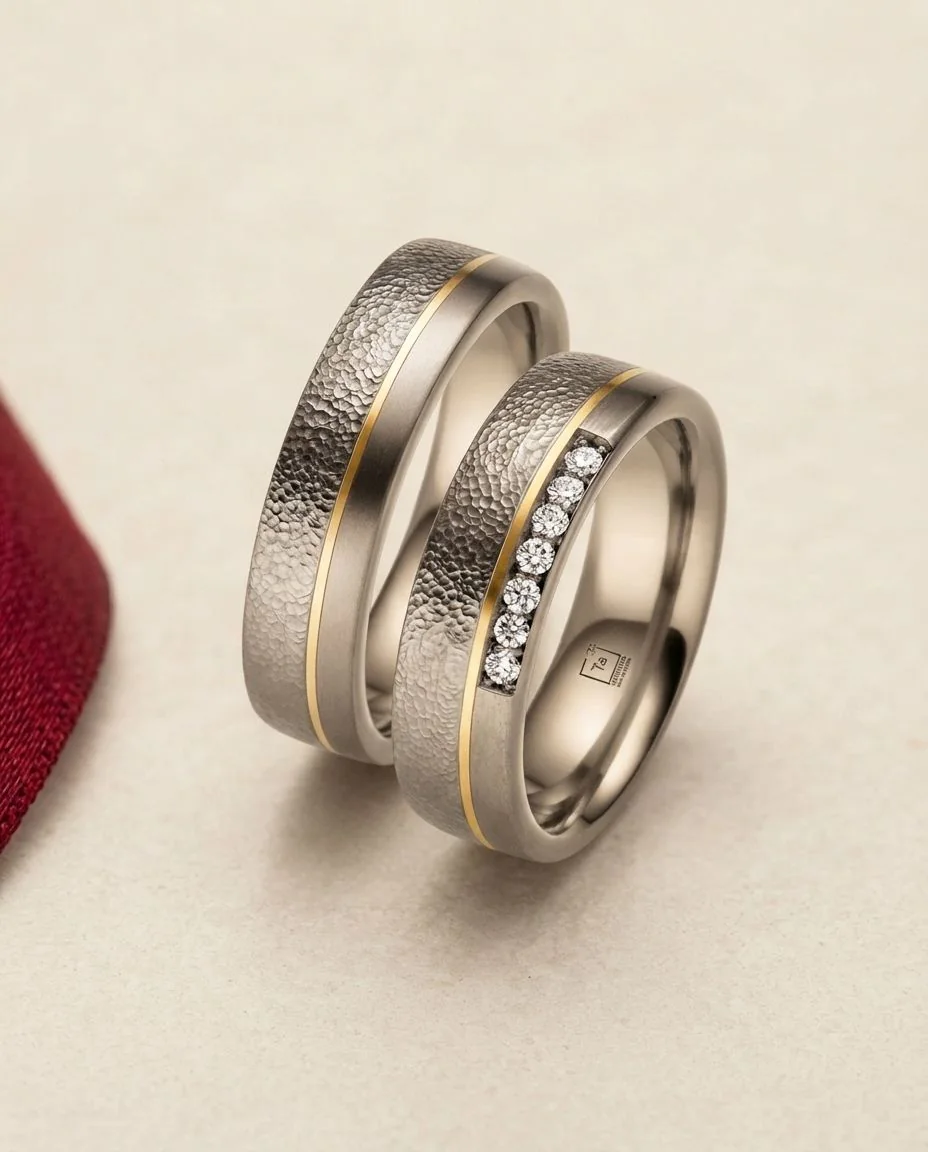 Eheringe Tantal Gold Gehämmert TA13 & TA14 · drapiert